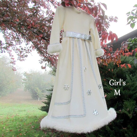 CHRISTMAS COSTUME, SNOW ANGEL, WINTER FAIRY QUEEN, OFF-WHITE & SILVER, FAUX FUR - Picture 1 of 8